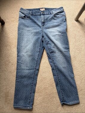 Chico's Medium Blue Dot-Print Straight Leg Jeans